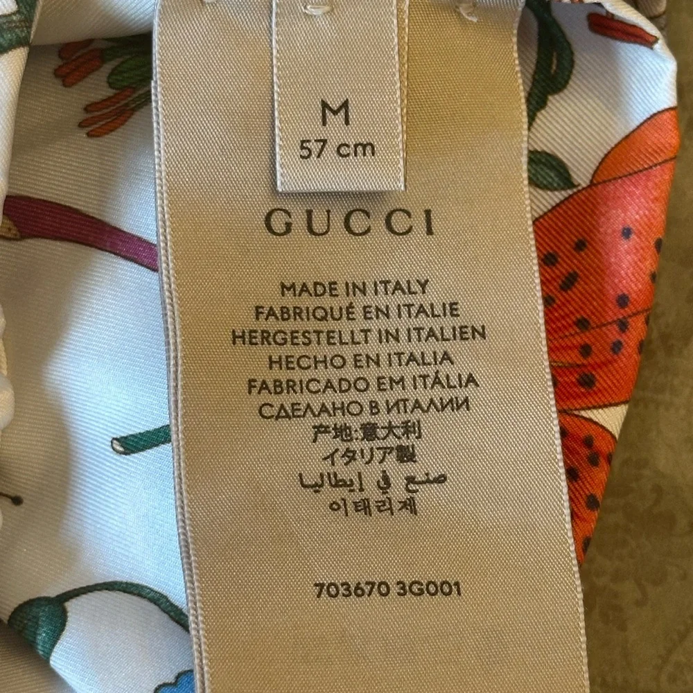 Gucci White Flora Printed Logo Multicolor Silk Headband - Picture 5 of 6